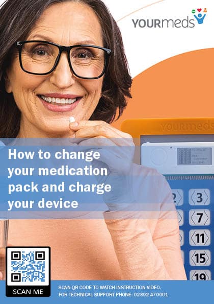 YOURmeds cómo cambiar su envase de medicación y cargar su dispositivo portada del folleto